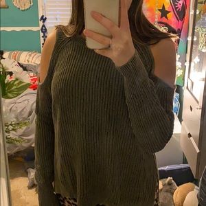 olive green sweater with open shoulders
